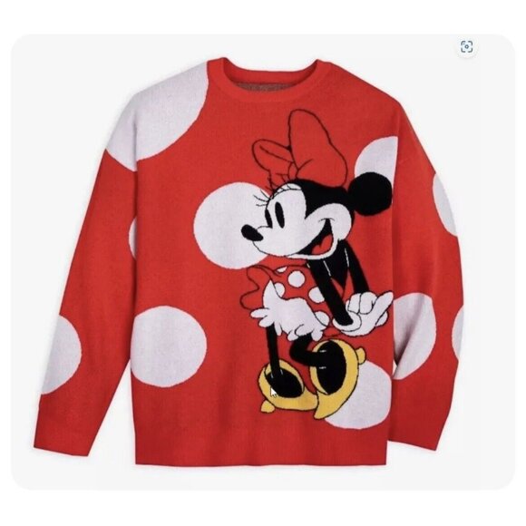 Disney Minnie Mouse Red & White Polka Dot Sweater 1X For Adults - Picture 1 of 6